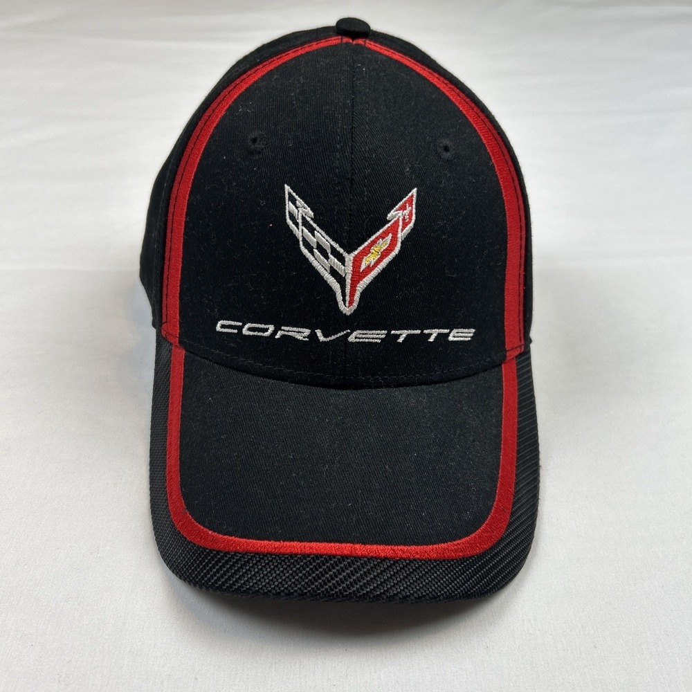 Ralph White Black Chevrolet Corvette Hat Chevy Flag Logo Strapback Cap Custom